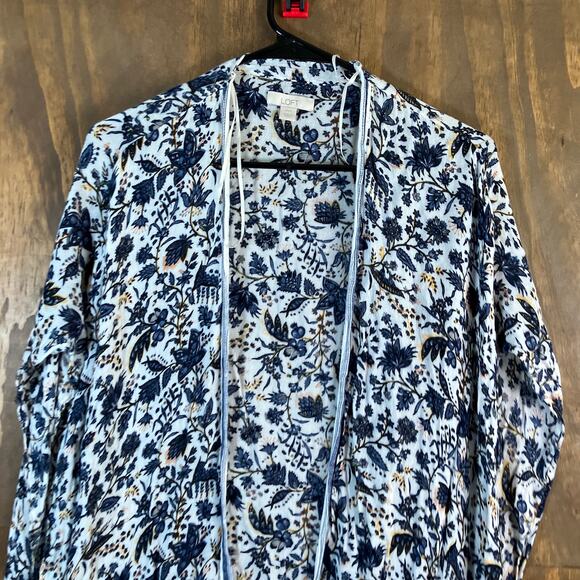 LOFT Womens Kimono White Blue Multicolor Floral Open Front XSmall/Small - Picture 2 of 12